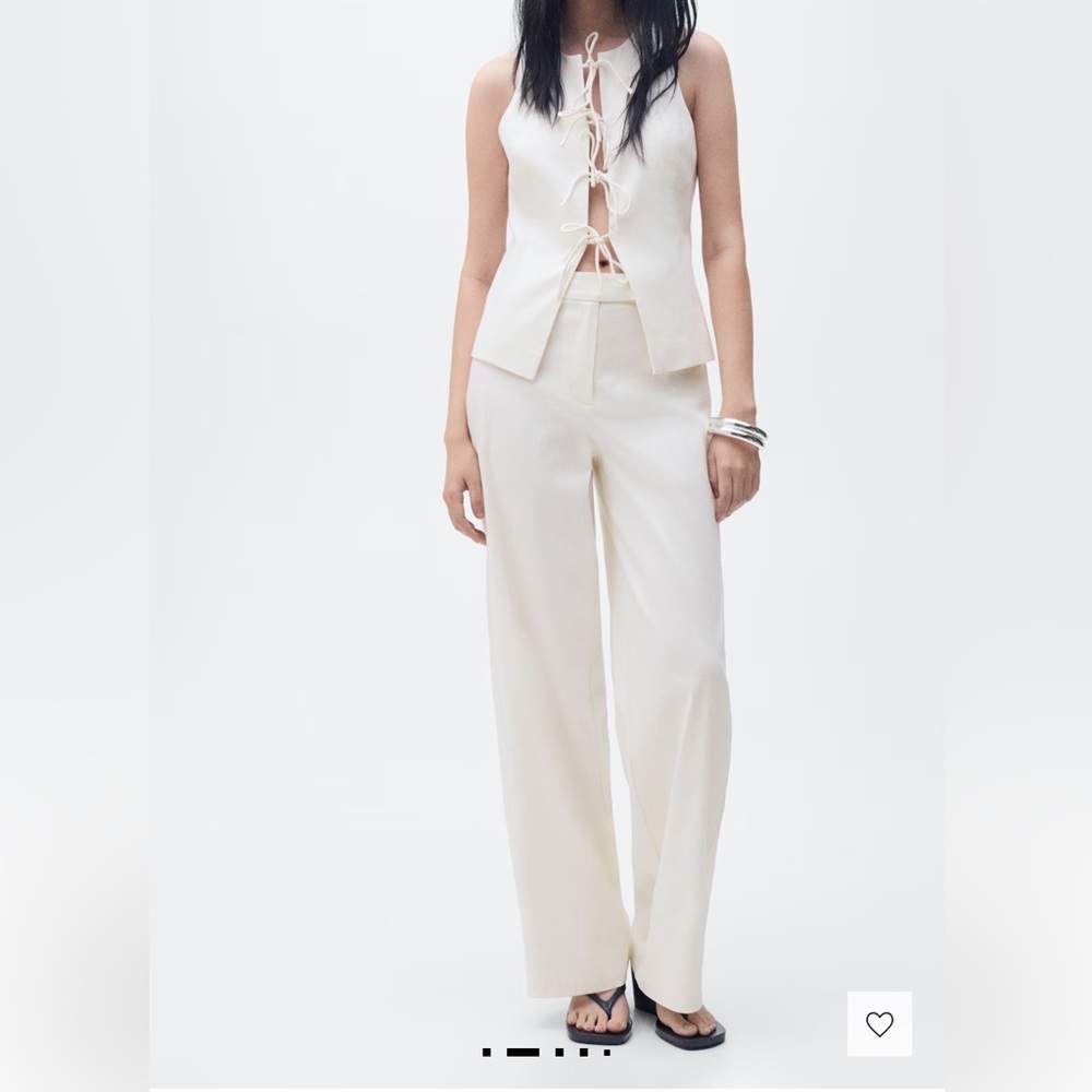 Mango Linen Blend Top with Bows & Straight Mid Rise Pants Set